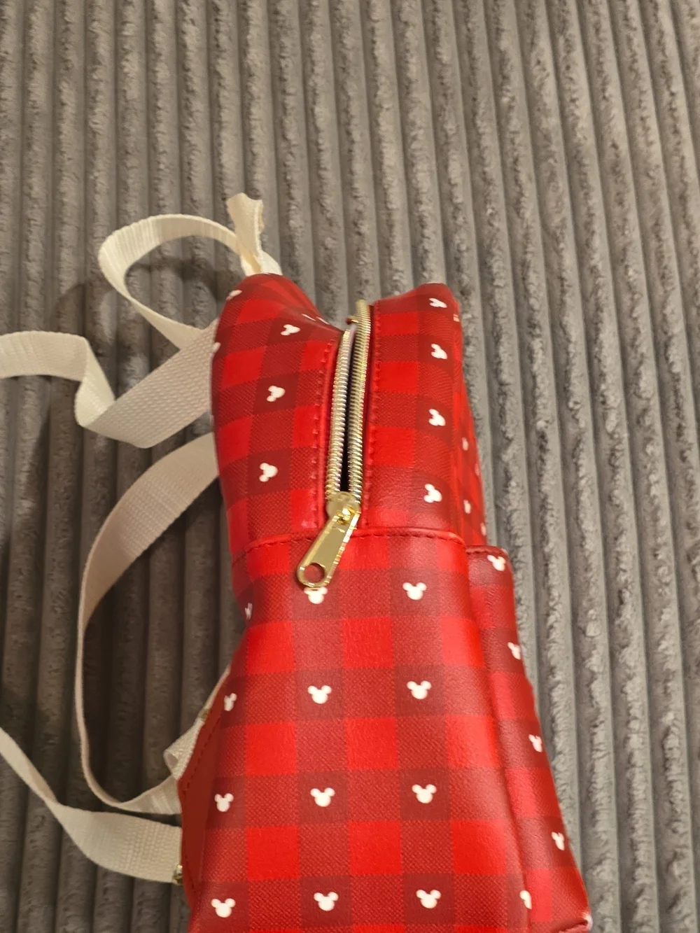 Funko Red and White Mickey & Minnie Holiday Plaid Backpack